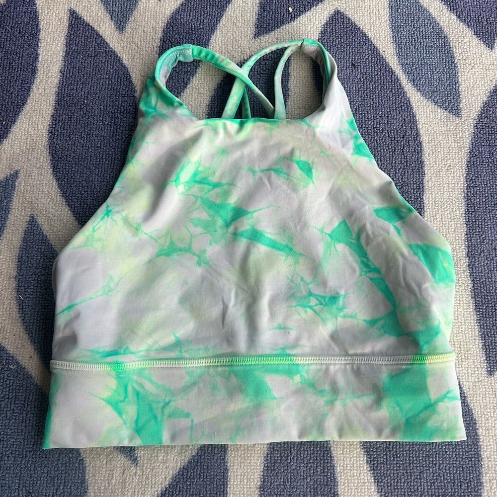 lululemon green tie dye energy bra high neck
